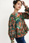 Nikasha_Multi Color Silk Lining 100% Hand Painted Wave Motifs Crew Top _Online_at_Aza_Fashions