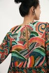 Shop_Nikasha_Multi Color Silk Lining 100% Hand Painted Wave Motifs Crew Top _Online_at_Aza_Fashions