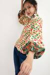 Buy_Nika by Nikasha_Beige Cotton Printed Puff Sleeve Top_Online_at_Aza_Fashions