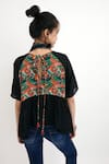 Shop_Nikasha_Black 100% Silk Lining 100% Cotton Hand Painted Wave Motifs Crew Frill Top _at_Aza_Fashions