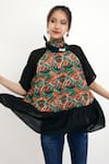 Buy_Nikasha_Black 100% Silk Lining 100% Cotton Hand Painted Wave Motifs Crew Frill Top _Online_at_Aza_Fashions