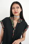 Buy_Nikasha_Black Printed Polka Dot V Neck Cotton Silk Frill Tunic _Online_at_Aza_Fashions