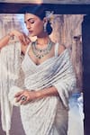 Nitika Gujral Ivory Georgette, Organza, Cotton Sequins, Crystals, And Work Saree With Blouse at Aza Fashions Nitika Gujral_Ivory Georgette, Organza, Cotton Sequins, Crystals, And Work Saree With Blouse _at_Aza_Fashions