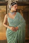 Shop_Nitika Gujral_Green Georgette, Organza, Pashmina Beads, Sequins, And Work Saree With Blouse _at_Aza_Fashions