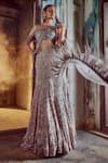 Shop_Nitika Gujral_Grey Saree Georgette Embroidered Bead And Crystal Work Lehenga With Blouse _Online_at_Aza_Fashions