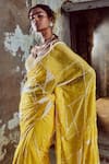 Shop_Nitika Gujral_Yellow Chiffon, Satin, Organza Sequins, Crystals, Embroidered Saree With Blouse _Online_at_Aza_Fashions