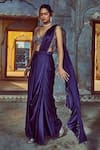 Buy_Nitika Gujral_Purple Saree Satin Embroidered Sequin Plunge V Draped With Cutout Bustier _at_Aza_Fashions