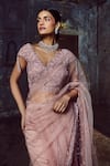 Nitika Gujral_Pink Saree And Blouse Net Embroidered Bead Plunge V & Crystal Work With Neck _at_Aza_Fashions