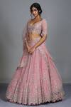 Buy_Anushree Reddy_Pink Net Leaf Neck Embroidered Bridal Lehenga Set  _at_Aza_Fashions