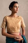 Buy_Priyanka Raajiv_Beige Kota Embroidered Floral Round Niru Blouse _at_Aza_Fashions