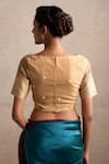Shop_Priyanka Raajiv_Beige Kota Embroidered Floral Round Niru Blouse _at_Aza_Fashions