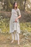 Buy Vaani Beswal Grey Handwoven Zari Cotton Stripes Round Neck Nirvana Kurta And Pant Set at Aza Fashions Buy_Vaani Beswal_Grey Handwoven Zari Cotton Stripes Round Neck Nirvana Kurta And Pant Set _at_Aza_Fashions