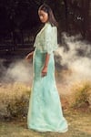 Buy_Nitika Gujral_Blue Lycra, Organza Sequins, Beads, Leaf Petal Embroidered Cape Skirt Set _Online_at_Aza_Fashions