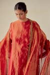 Mimamsaa_Red Tissue Silk Embroidered Floral Nitima Scallop Dupatta  _Online_at_Aza_Fashions