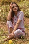 Vaani Beswal Pink Handwoven Zari Cotton Stripes Niya Trouser Online at Aza Fashions Vaani Beswal_Pink Handwoven Zari Cotton Stripes Niya Trouser _Online_at_Aza_Fashions