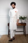 Contrast By Parth_White Pure Cotton Silk Floral Embroidered Bundi And Kurta Set _Online_at_Aza_Fashions