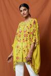 Buy_Namrata Joshipura_Yellow Crepe Asymmetric Printed Tunic_at_Aza_Fashions