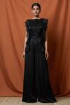 Buy_Namrata Joshipura_Black Lurex Satin Ruffle Jumpsuit_at_Aza_Fashions