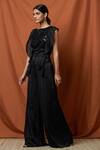 Namrata Joshipura_Black Lurex Satin Ruffle Jumpsuit_Online_at_Aza_Fashions