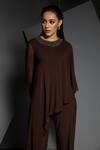 Shop_Namrata Joshipura_Brown Jersey Round Embellished Jumpsuit _at_Aza_Fashions