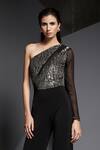 Shop_Namrata Joshipura_Black Jersey One Shoulder Embellished Jumpsuit _Online_at_Aza_Fashions