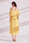 Shop_Namrata Joshipura_Yellow Texture Georgette Embroidered Off Shoulder Dress_at_Aza_Fashions