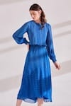 Buy_Namrata Joshipura_Blue Viscose Georgette Bandhej Print Dress_at_Aza_Fashions