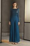 Namrata Joshipura_Blue Georgette Embroidery Round Layered Embellished Jumpsuit _Online_at_Aza_Fashions