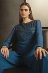 Shop_Namrata Joshipura_Blue Georgette Embroidery Round Layered Embellished Jumpsuit _Online_at_Aza_Fashions