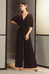 Buy_Namrata Joshipura_Black Jersey Embroidery V Neck Overlap Jumpsuit _at_Aza_Fashions