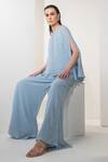 Namrata Joshipura_Blue Georgette Sequin Embellished Jumpsuit_Online_at_Aza_Fashions