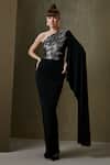 Buy_Namrata Joshipura_Black Jersey Leaves Motif One Shoulder Gown _at_Aza_Fashions