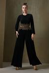 Shop_Namrata Joshipura_Black Jersey Embellishment And Bugle Round Cypress Wide Leg Jumpsuit _at_Aza_Fashions