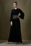 Namrata Joshipura_Black Jersey Embellishment And Bugle Round Cypress Wide Leg Jumpsuit _Online_at_Aza_Fashions
