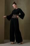 Buy_Namrata Joshipura_Black Jersey Embellishment And Bugle Round Cypress Wide Leg Jumpsuit _Online_at_Aza_Fashions