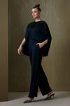Shop_Namrata Joshipura_Blue Jersey Embellishment And Bugle Trinity Cape Jumpsuit _at_Aza_Fashions
