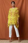 Namrata Joshipura_Yellow Crepe Asymmetric Printed Tunic_Online_at_Aza_Fashions