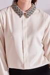 Shop_Namrata Joshipura_Beige Texture Satin Jewel Collar Shirt_Online_at_Aza_Fashions