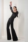 Buy_Namrata Joshipura_Black Shimmer Pleated Embellished Jewel Neck Top_Online_at_Aza_Fashions