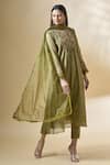Neha Khullar Green Organza, Tissue Chanderi Round Embroidered Kurta Set Online at Aza Fashions Neha Khullar_Green Organza, Tissue Chanderi Round Embroidered Kurta Set _Online_at_Aza_Fashions