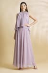 Buy_Neha Khullar_Pink Chiffon Floral Printed Skirt Set_at_Aza_Fashions