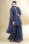 Buy_Neha Khullar_Blue Chiffon Round Printed Kurta Sharara Set _at_Aza_Fashions