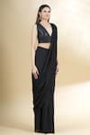 Neha Khullar_Black Chiffon V Neck Pre-draped Saree With Blouse _Online_at_Aza_Fashions