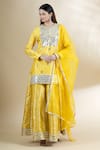 Buy_Neha Khullar_Yellow Chanderi Silk Round Kurta Gharara Set _at_Aza_Fashions