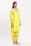 Neha Khullar_Yellow Chanderi Silk Round Kurta Set _Online_at_Aza_Fashions