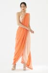 Buy_Nikasha_Peach 100% Viscose Georgette Colorblock Dhoti Pant Saree With Blouse _at_Aza_Fashions