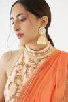 Shop_Nikasha_Peach 100% Viscose Georgette Colorblock Dhoti Pant Saree With Blouse _Online_at_Aza_Fashions