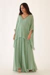 Buy_Nikasha_Green 100% Viscose Georgette Printed Bandhani V Neck Tunic And Skirt Set _at_Aza_Fashions