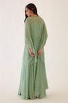 Shop_Nikasha_Green 100% Viscose Georgette Printed Bandhani V Neck Tunic And Skirt Set _at_Aza_Fashions