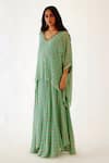Nikasha_Green 100% Viscose Georgette Printed Bandhani V Neck Tunic And Skirt Set _Online_at_Aza_Fashions